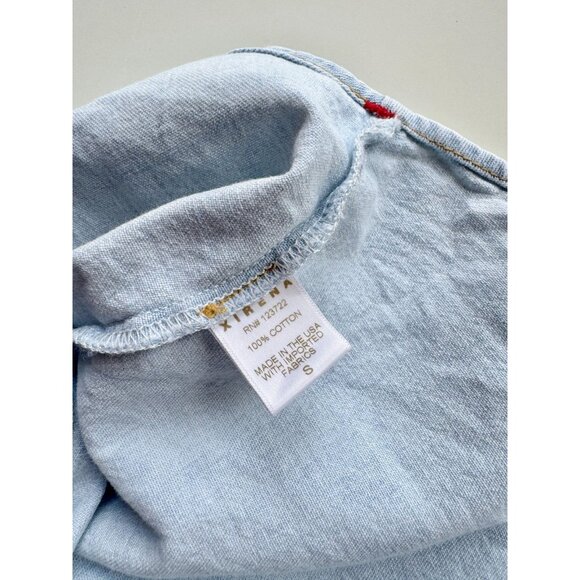 XIRENA Chayse Blue Dove Cotton Denim Cropped Shirt Blouse Top, Size S - Picture 11 of 12